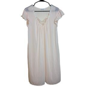 Lorraine Vtg Pink Nightgown US M Sheer Nylon Embroidered Floral Sexy Cottagecore